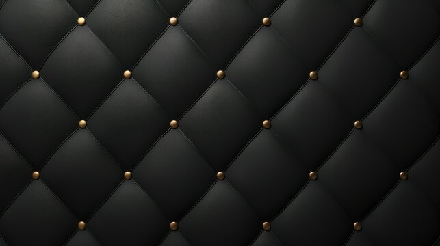 Luxurious Black Leather Upholstery: A close-up view reveals the opulent texture of black leather upholstery with a quilted diamond pattern and elegant gold buttons.