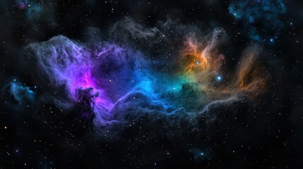Cosmic Symphony: An abstract depiction of a vibrant nebula, swirling with iridescent colors and stardust. This image showcases the beauty and mystery of space.