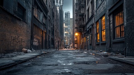 Fototapeta premium Dark Alley, Cityscape, Dusk, Gritty