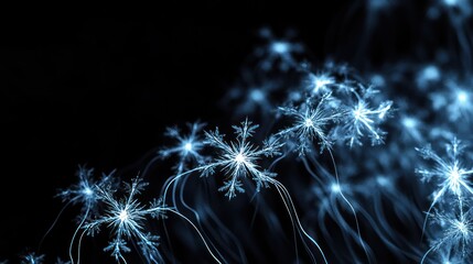 Obraz premium Glowing snowflakes, dark background, winter design