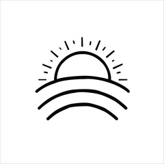 Sunrise or Sunset Over Waves Vector Design – Minimalist Black and White Illustration Symbolizing Nature and Serenity.