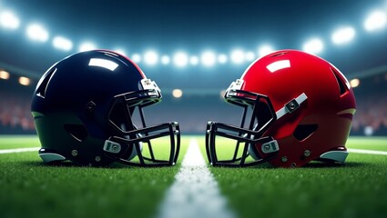 American football helmets rivalry under the night sky