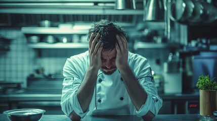 Stressed chef kitchen crisis late night