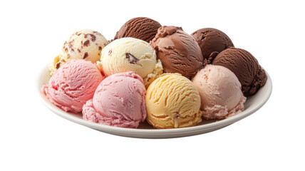 Assorted scoops of creamy ice cream arranged on a white plate for a delightful dessert experience