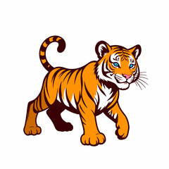 Obraz premium Vibrant tiger walking against a white background, wildlife illustration