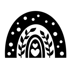 Black and white festive rainbow clipart in cartoon flat style. Hand drawn vector illustration.