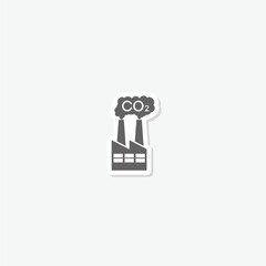 CO2 emission icon, carbon from factory sticker isolated on gray background