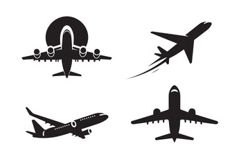 Aeroplane or plane silhouette bundle isolated on white background, logo icon clip art