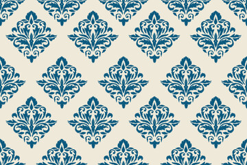 Seamless Ikat pattern inspired handwoven textiles. design features soft, blurred edges bold geometric shapes, reflecting heritage Southeast Asian fashion, home decor, wallpaper, packging