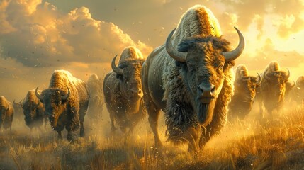 Bison Herd at Sunset