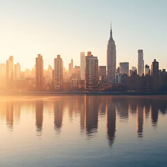 Obraz premium Peaceful modern skyline reflection over tranquil waters high resolution picture