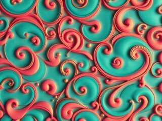Fototapeta premium Abstract Teal and Coral Swirl Pattern