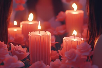 Group of pink candles arranged side by side