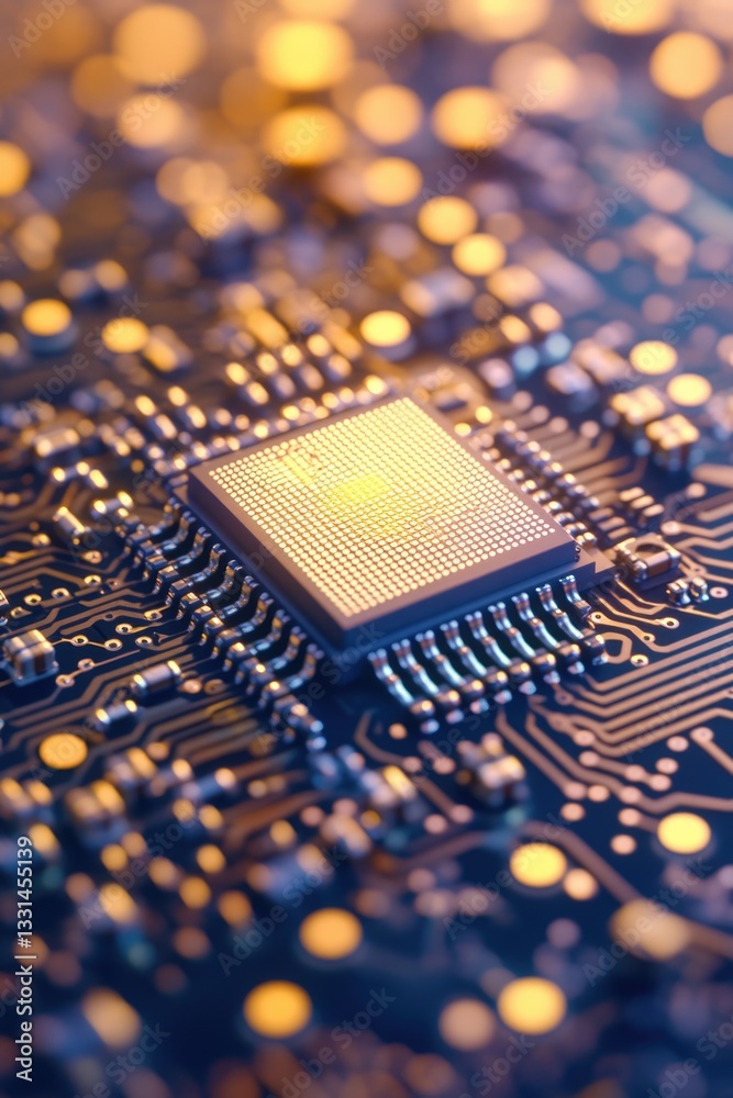 Aufkleber A close-up view of a computer chip on a printed circuit board