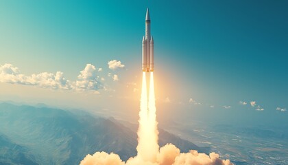 Rocket Launch for Mountain Landscape.