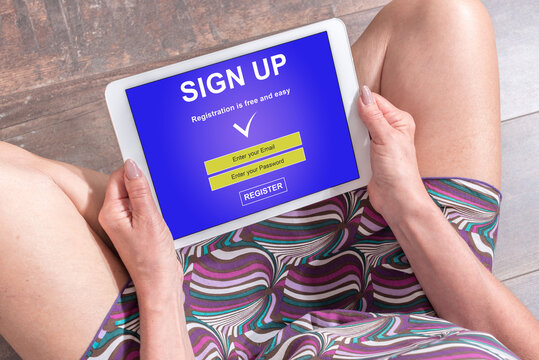 Sign up concept on a tablet