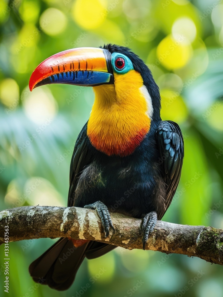 Poster colorful bird resting on tree branch