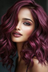 Fototapeta premium A beautiful woman with vibrant purple hair and bold makeup