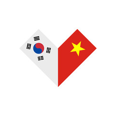 friendship concept. heart shape icon with korea republic and vietnam flags. vector illustration isolated on white background