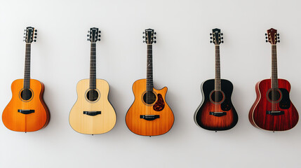 Naklejka premium Six Acoustic Guitars in Artistic Arrangement, Symbolizing Harmony and Creative Expression