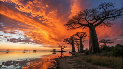 Fototapeta premium Baobab Trees at Dramatic Sunset