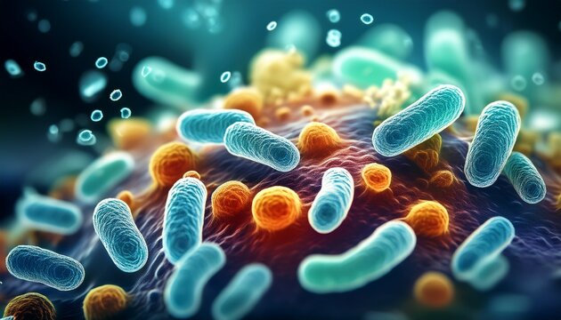 Extreme close-up of bacteria under a microscope, showcasing high-detail medical research and scientific exploration