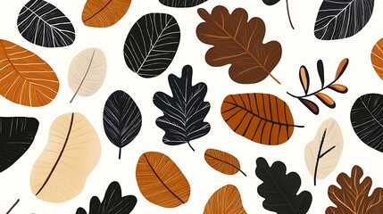 Fototapeta premium Colorful fall leaves pattern on white background, decorative design for wallpaper or print