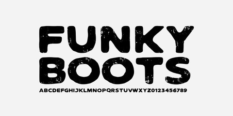 Bold Sanserif Grunge Font Style, Alphabet with rough texture,design for music,fashion,urban,sport,film,poster.
uppercase and number .Vector illustration.