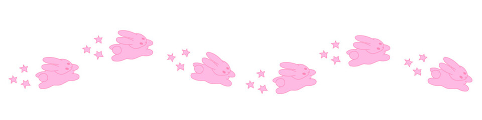 Easter border with cute pink bunny. Funny childish style banner template
