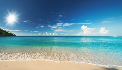 serene tropical beach paradise island scene sea sky sun sand blue view