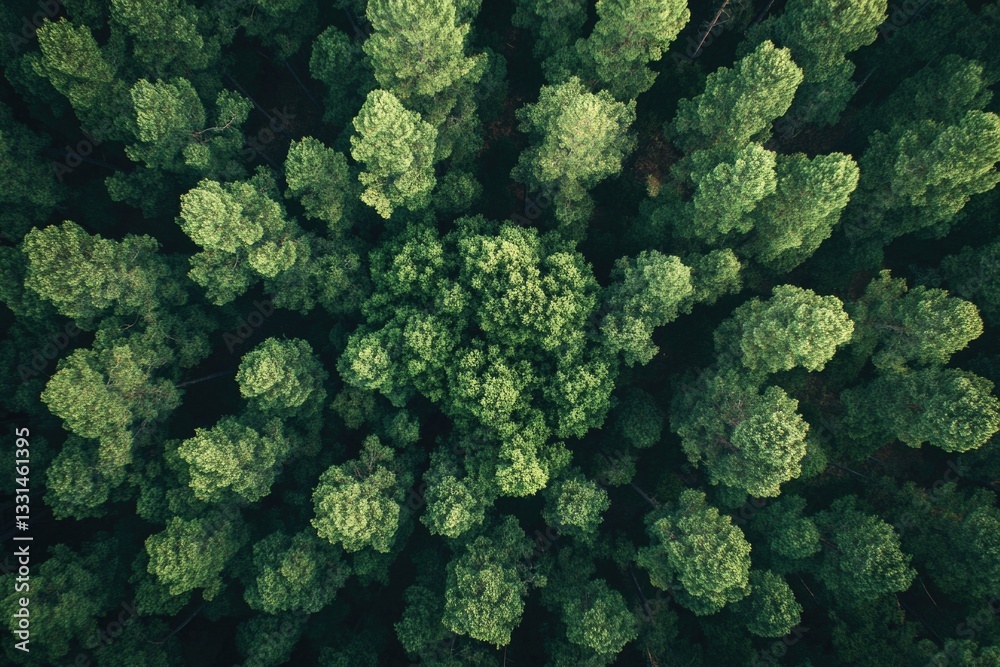 Poster aerial view of a dense forest with lush green trees