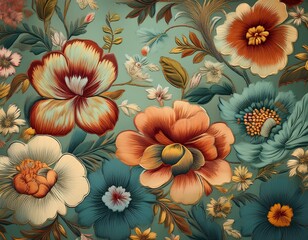 vintage style of tapestry flowers fabric pattern background
