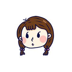 A little girl with pigtails and her confused face