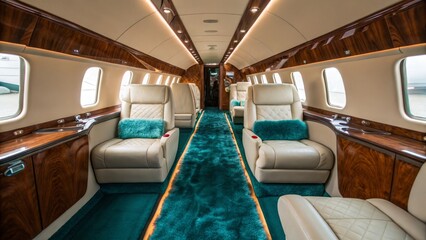 Fototapeta premium Private Jet Interior with Leather Seats
