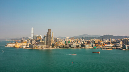 Aerial view Kowloon urban area in Hong Kong comprising the Kowloon Peninsula and New Kowloon