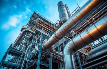 Industrial view at oil refinery plant form industry zone with cloudy sky