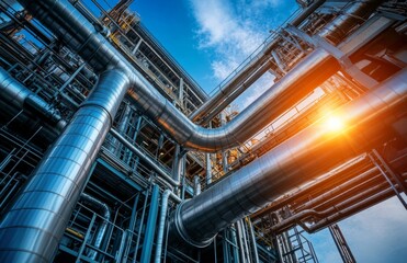Fototapeta premium Industrial view at oil refinery plant form industry zone with cloudy sky