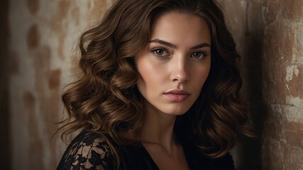 Elegant woman in black lace portrait