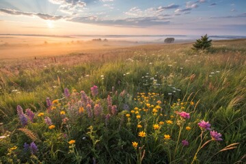 Obraz premium Sunrise Over Wildflower Meadow