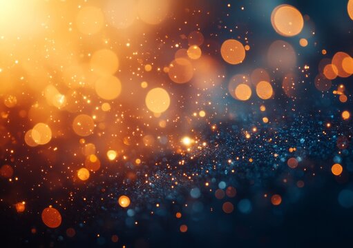 A bright orange and blue background with many small circles. A beautiful lens flare with glowing light and bokeh on a black background, creating a glowing light effect.