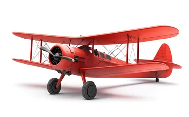 Red old vintage plane isolated on a white background