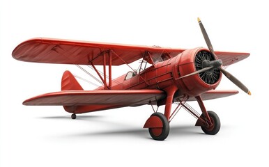 Red, old vintage plane isolated on a white background with a clipping path