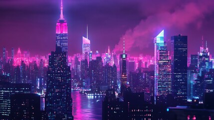 Obraz premium Striking urban nightscape with vibrant neon lights high resolution picture