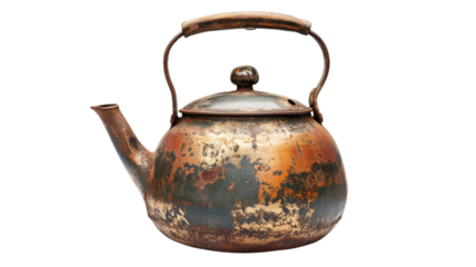 Old copper kettle with patina showing signs of wear in rustic style