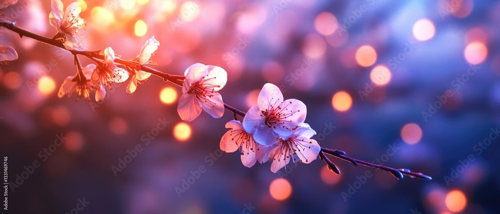 Poster a detailed view of a single flower blooming on a branch, ideal for use in designs related to nature 