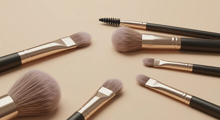 makeup brushes on a beige background