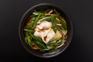 九条葱と豚肉　蕎麦