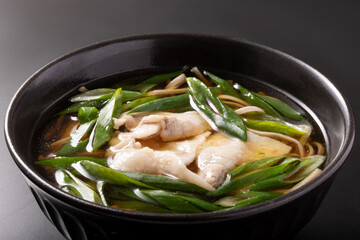 九条葱と豚肉　蕎麦