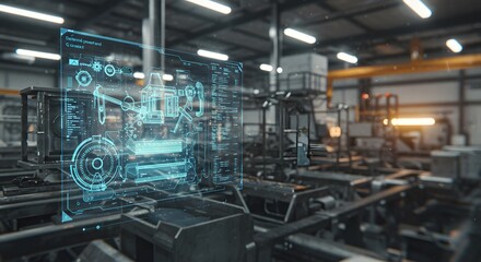 Naklejka premium Futuristic Factory: Smart Manufacturing and Industrial Automation