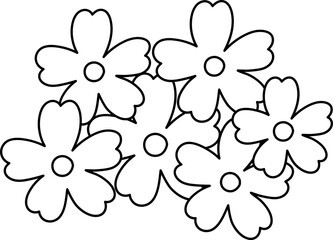 Fototapeta premium Spring flowers outline Flat stock vector illustration Isolated. Cute flower cluster coloring page. Simple garden flower group. Transparent background.